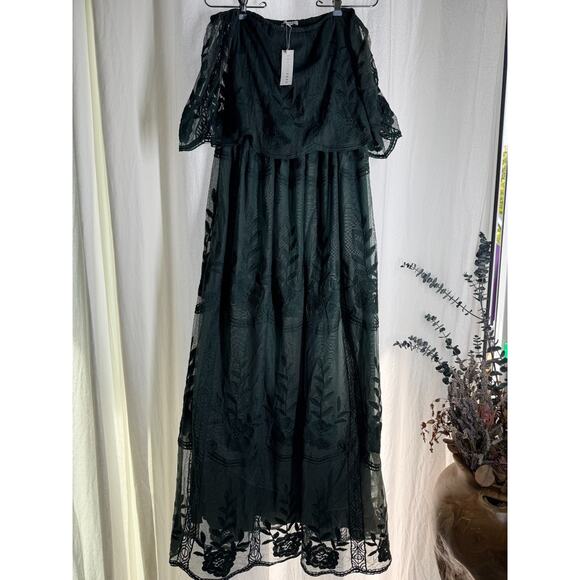 Baltic Born Maxi Dress Emerald Green Floral Embroidered Layered NWT Size M - Picture 1 of 8